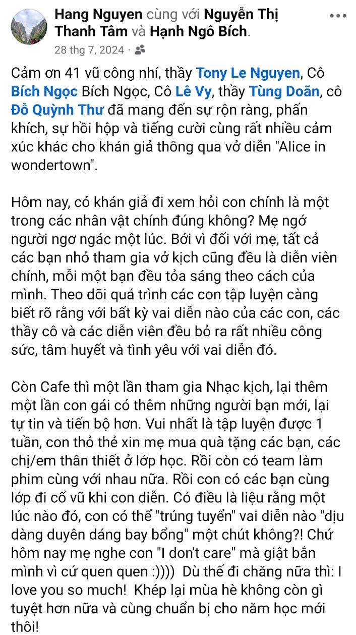 Feedback phụ huynh - Dự án Alice In Wondertown